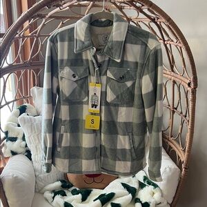 Sage Green and White Plaid Shirt Jacket